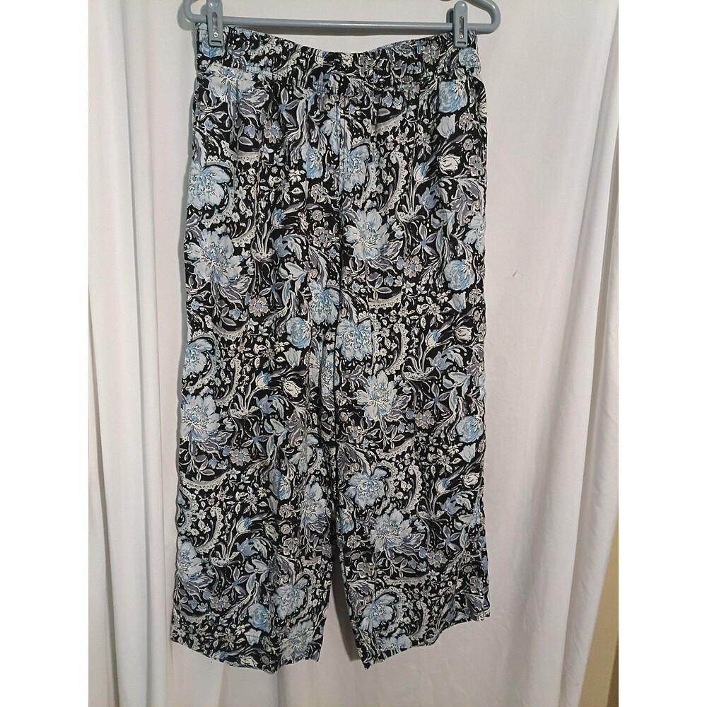 Women's Tahari Floral Linen Wide Leg Pants Sz. L Coastal Beach Cruise Resort